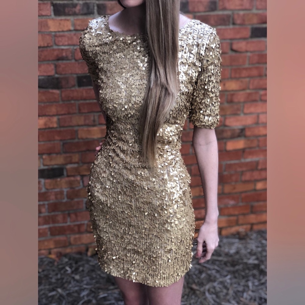 Gold sequin holiday or NYE dress